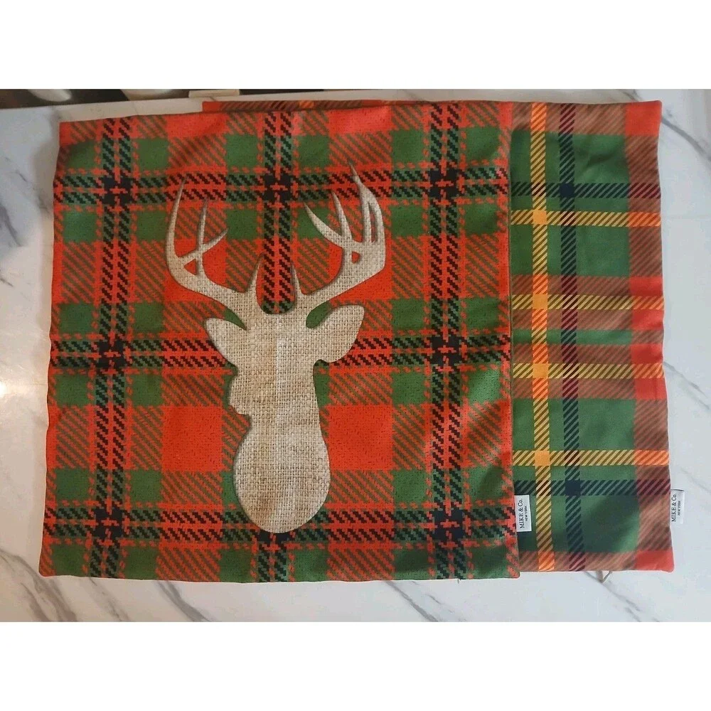 Mike and Co. Christmas Pillow Covers Set of 2 18X18 Reindeer Plaid Holiday Decor